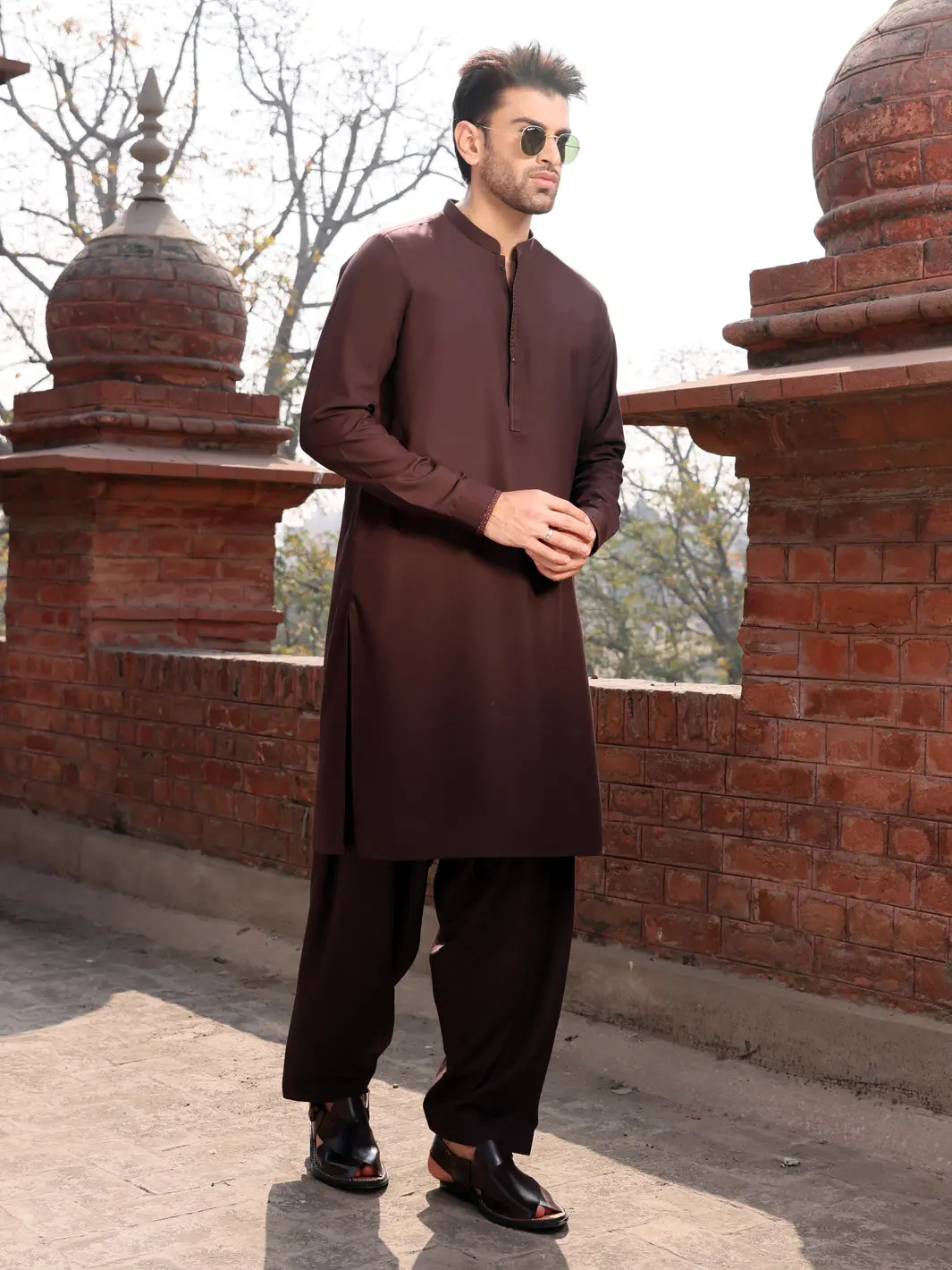 Dark Brown Blended Kameez Shalwar - Al-Ks-2607 1