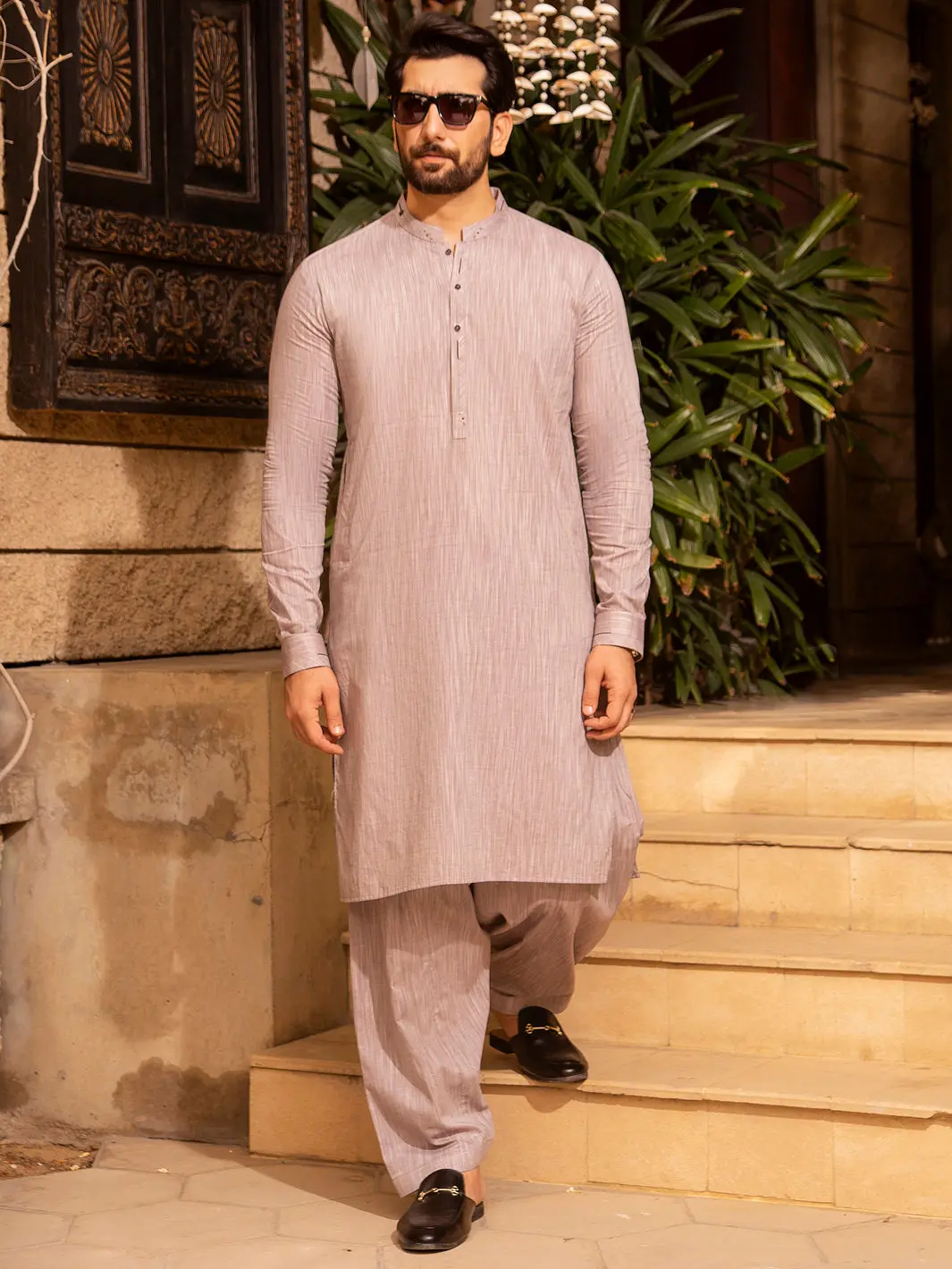 Light Grey Blended Kurta Shalwar - Al-Ks-2639 1