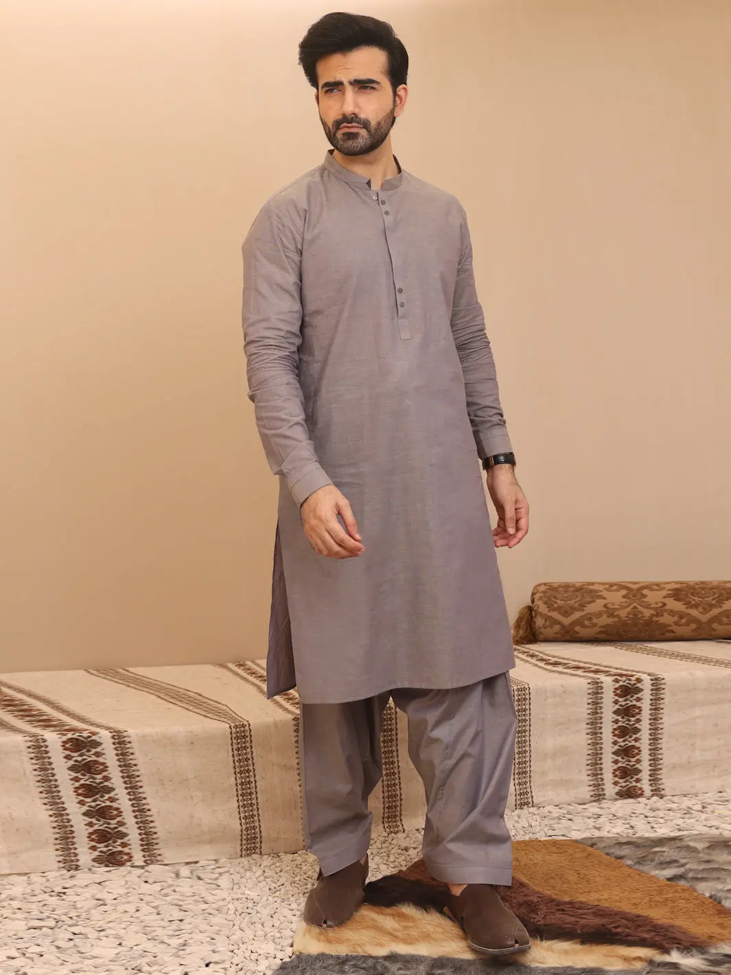 Light Grey Kameez Shalwar - Al-Ks-2647 1