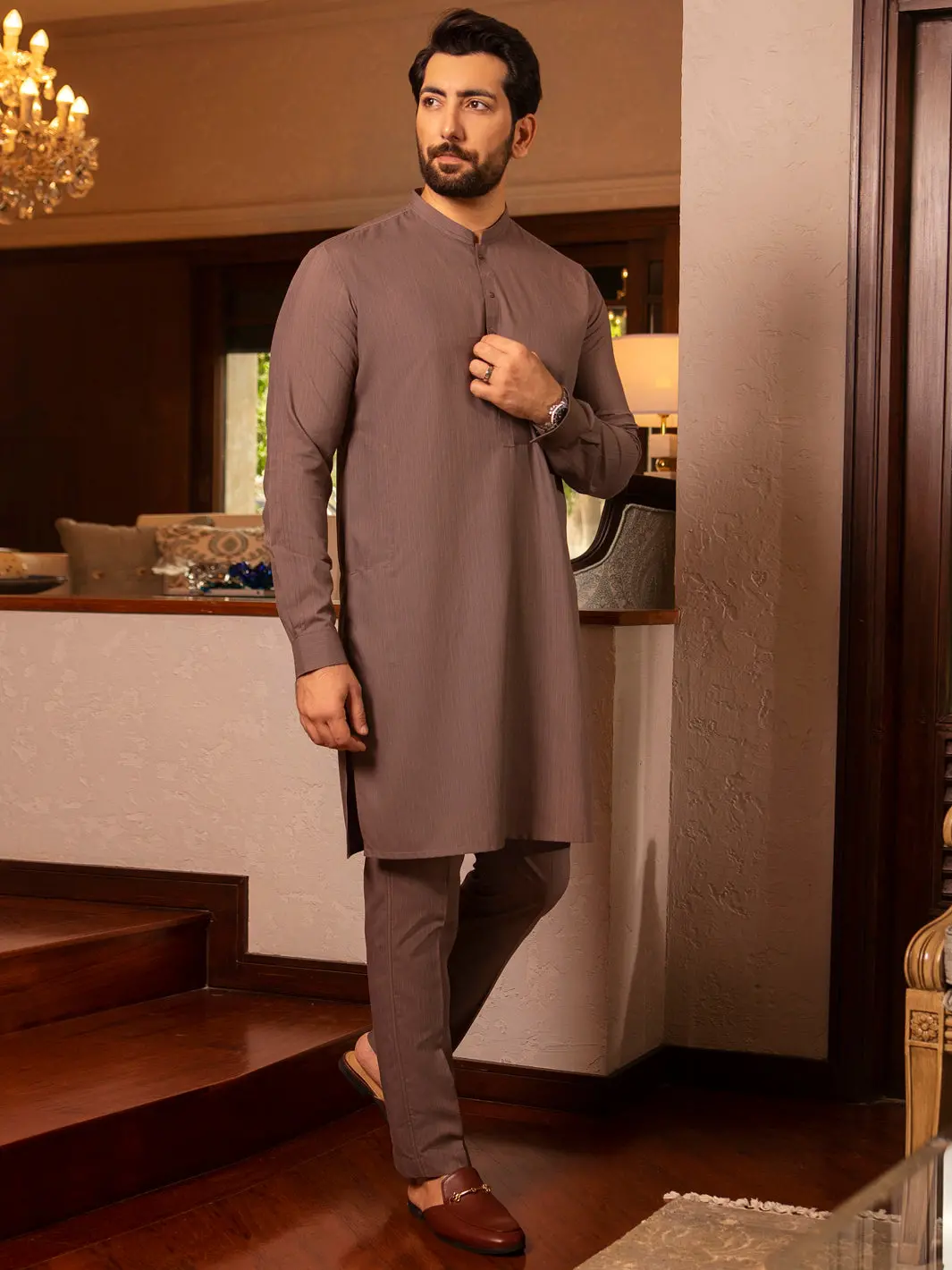 Light Brown Blended Kurta Trouser - Al-Kt-2662 1