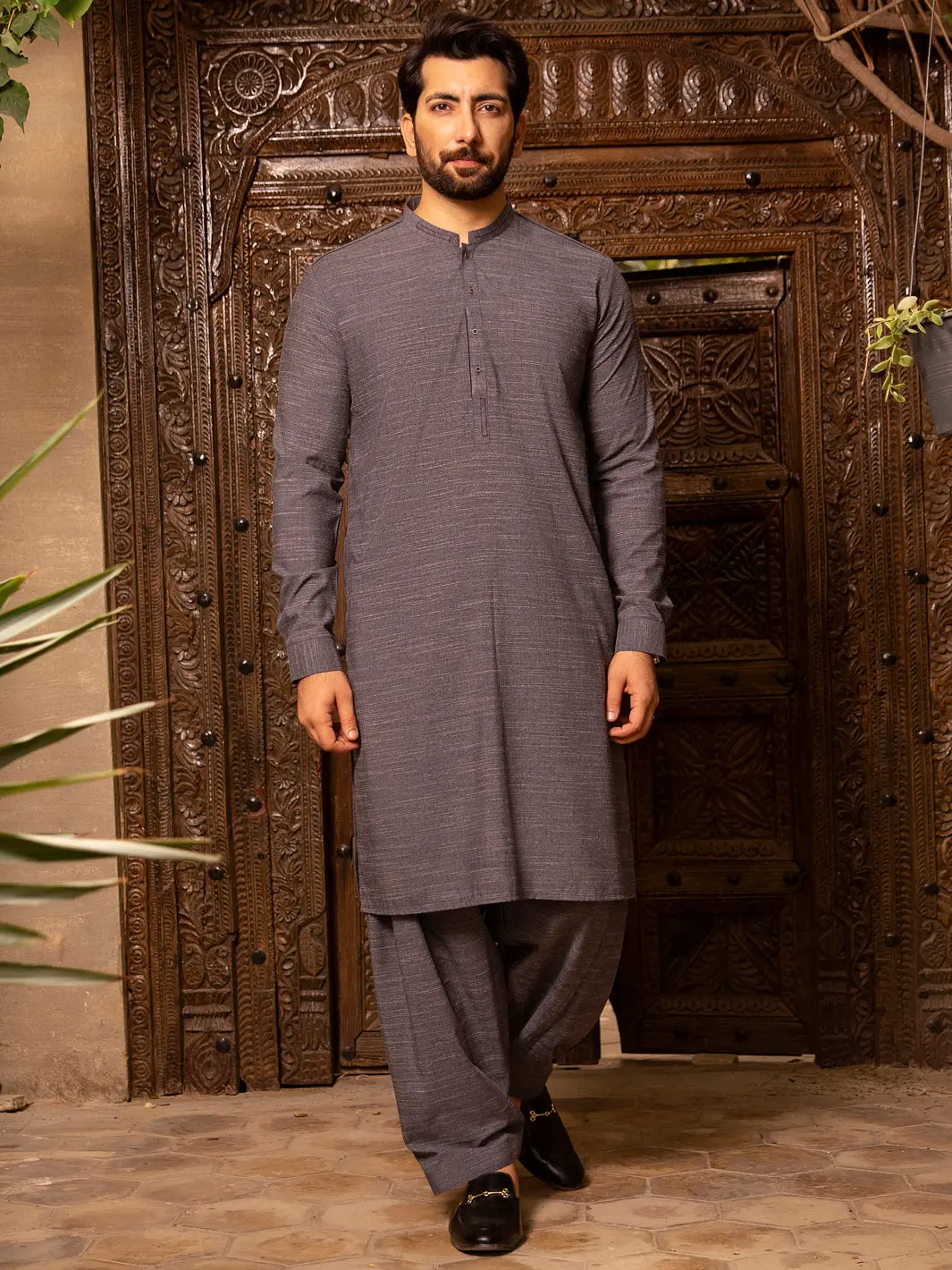 Grey Blended Kurta Shalwar - Al-Ks-2661 1