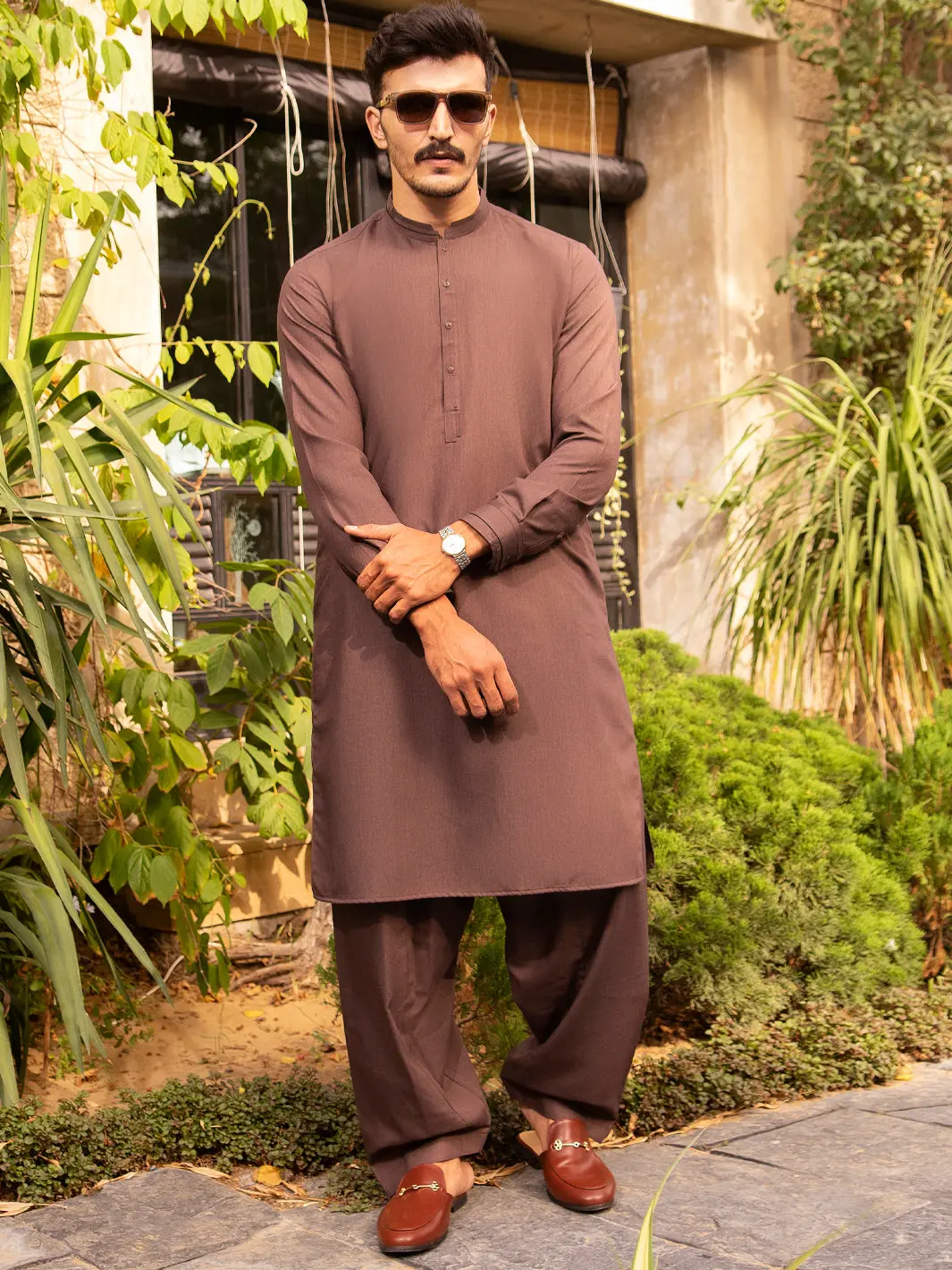 Brown Blended Kurta Shalwar - Al-Ks-2669 1