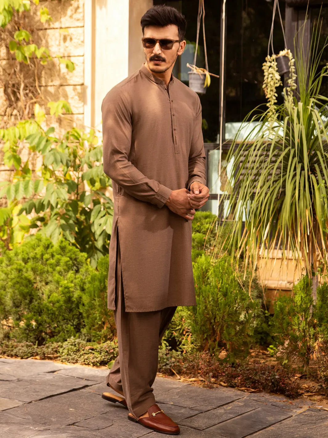 Brown Blended Kurta Shalwar - Al-Ks-2690 1