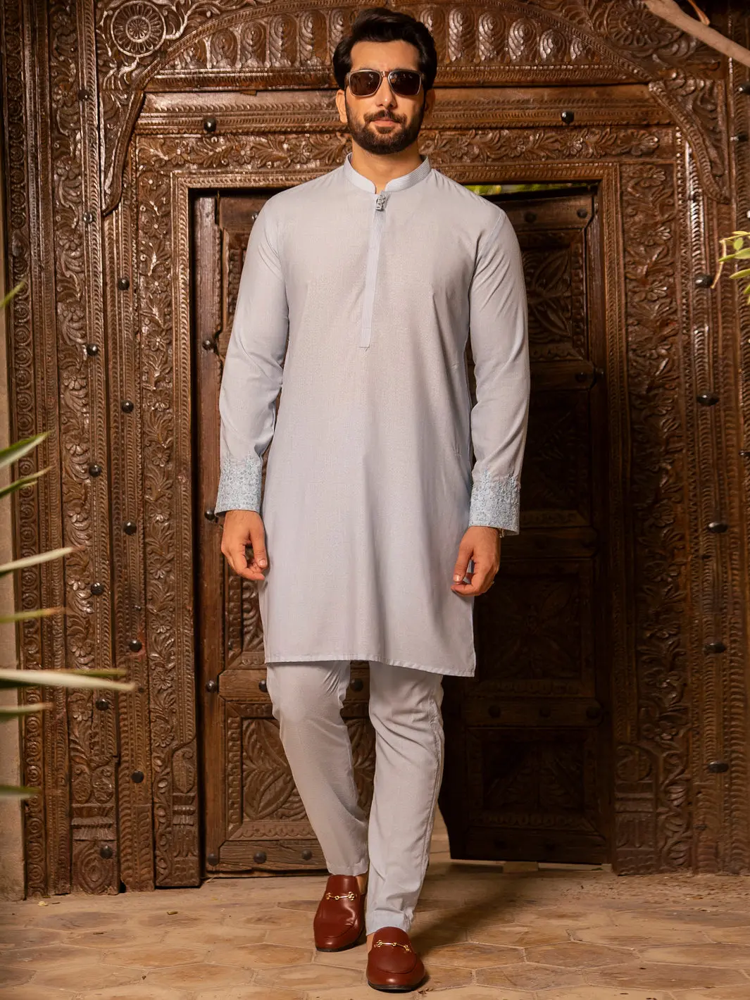 Light Blue Blended Kurta Trouser - Al-Kt-2691 1