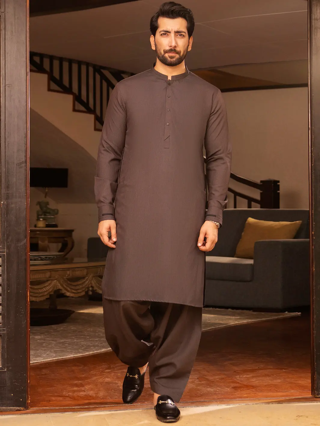 Brown Blended Kameez Shalwar - Al-Ks-2702 1