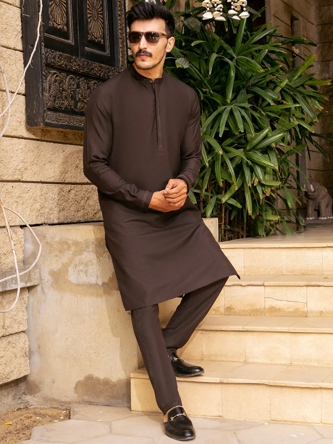 Dark Brown Blended Kurta Trouser - Al-Kt-2706 1