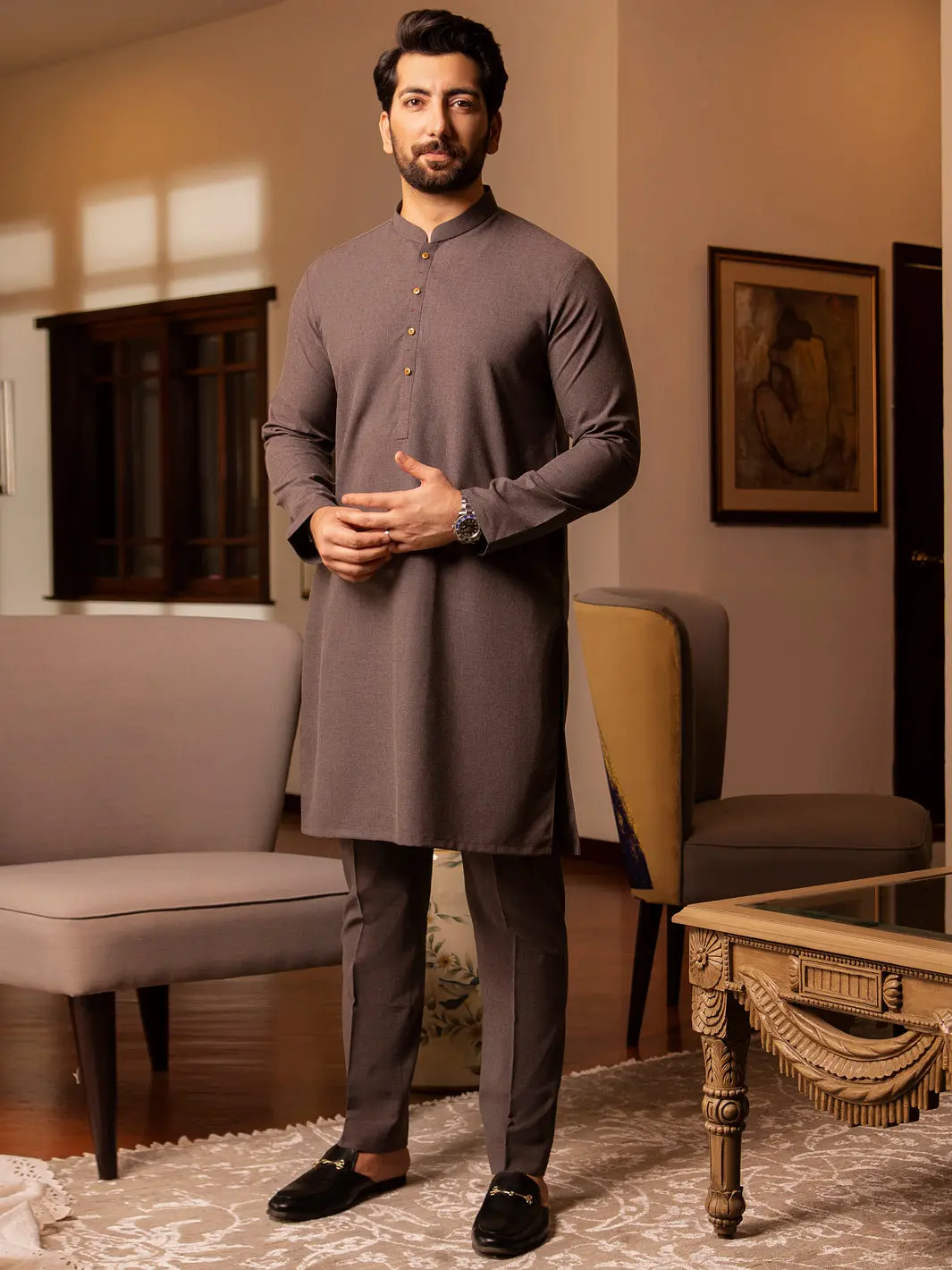 Grey Blended Kurta Trouser - Al-Kt-2709 1