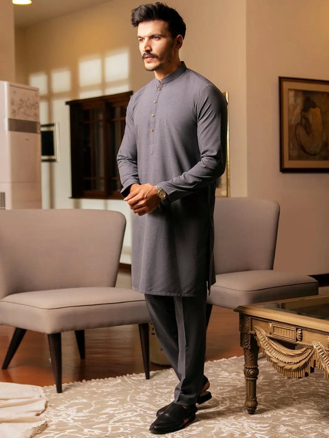 Grey Blended Kurta Trouser - Al-Kt-2710 1