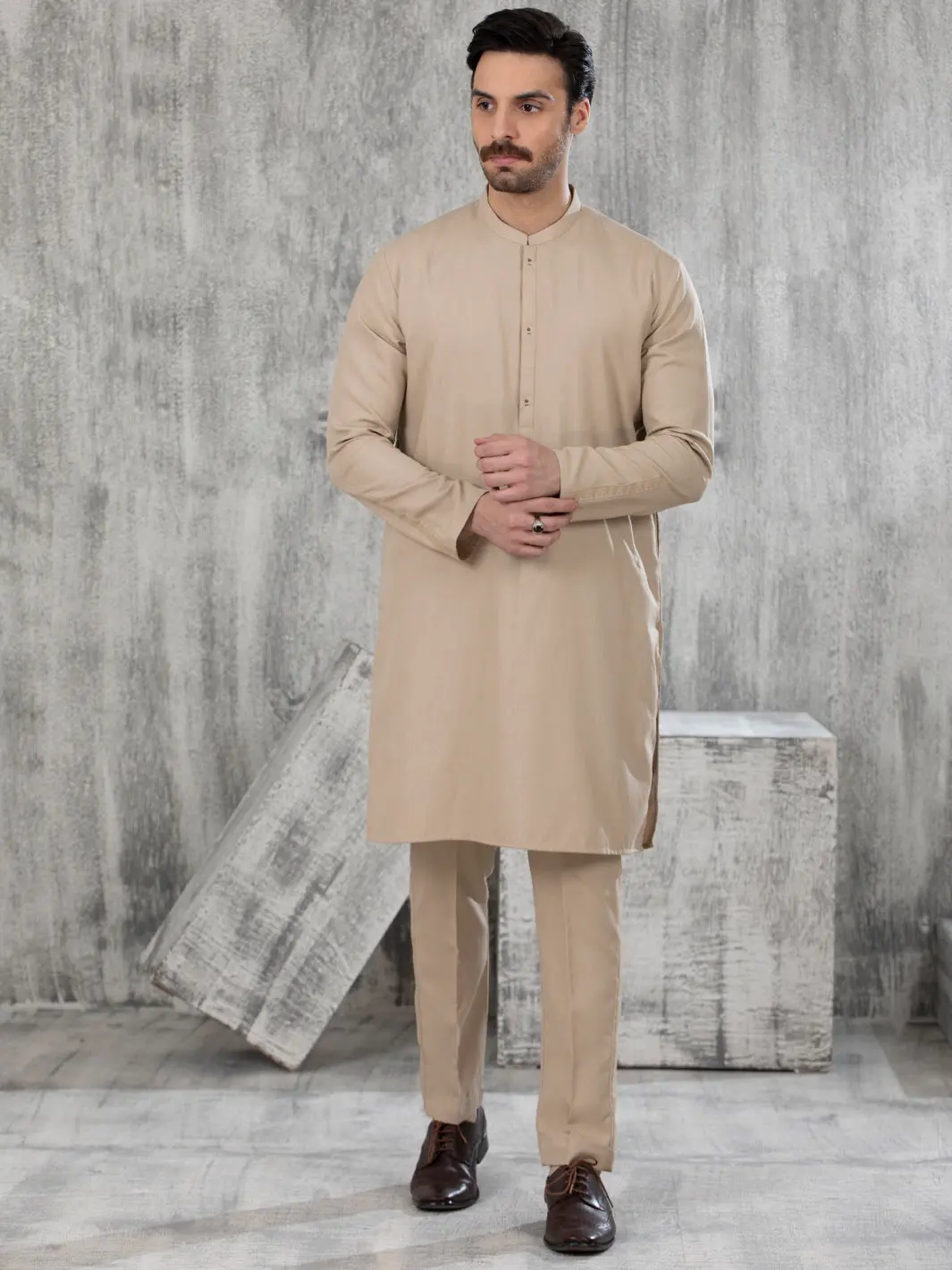 Beige Blended Kurta Trouser - Al-Kt-2729 1