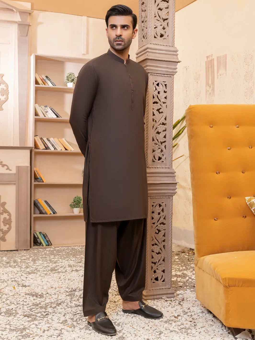 Dark Brown Kameez Shalwar - Al-Ks-2748 1