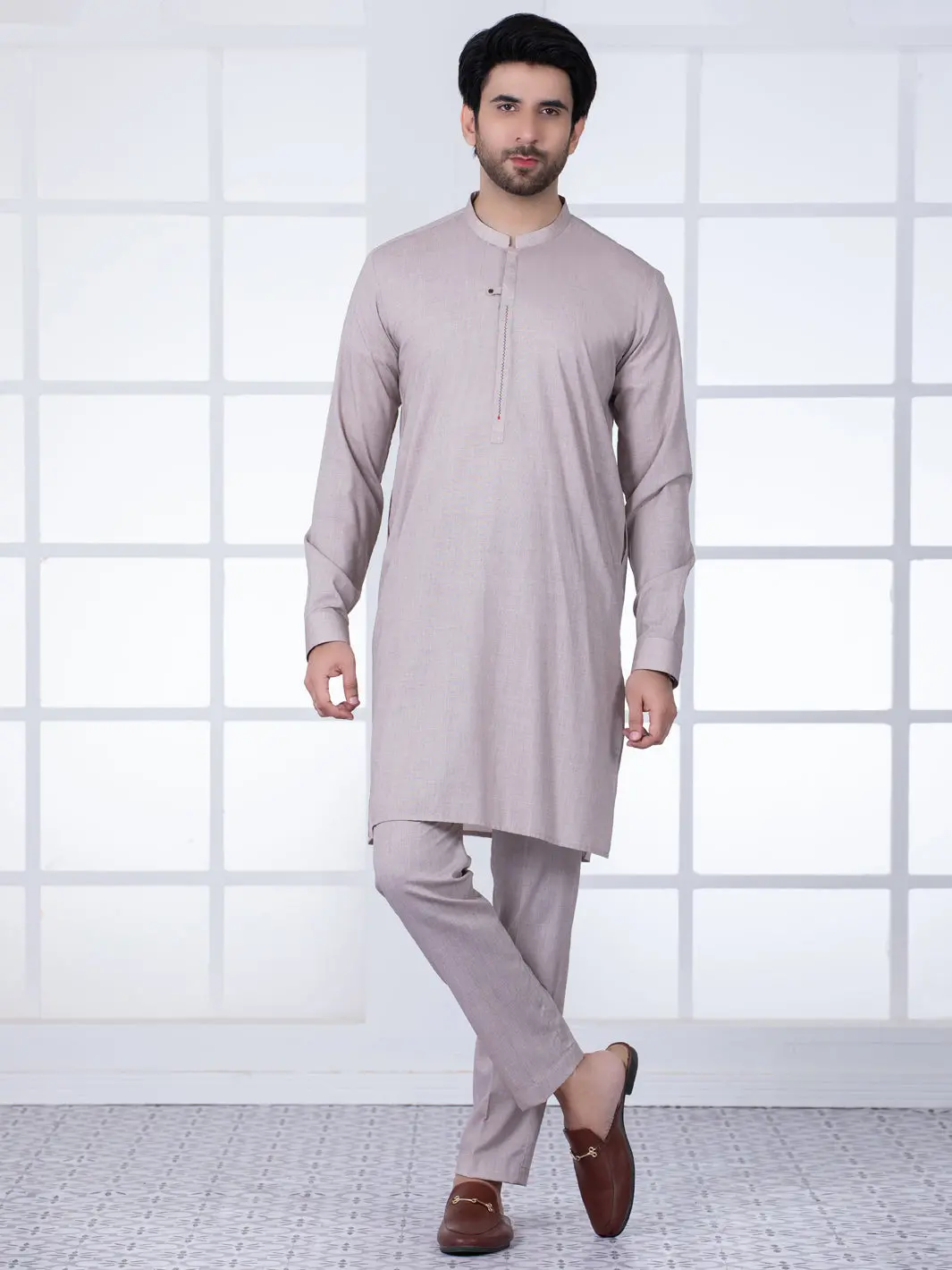 Light Brown Blended Kurta Trouser - Al-Kt-2751 1