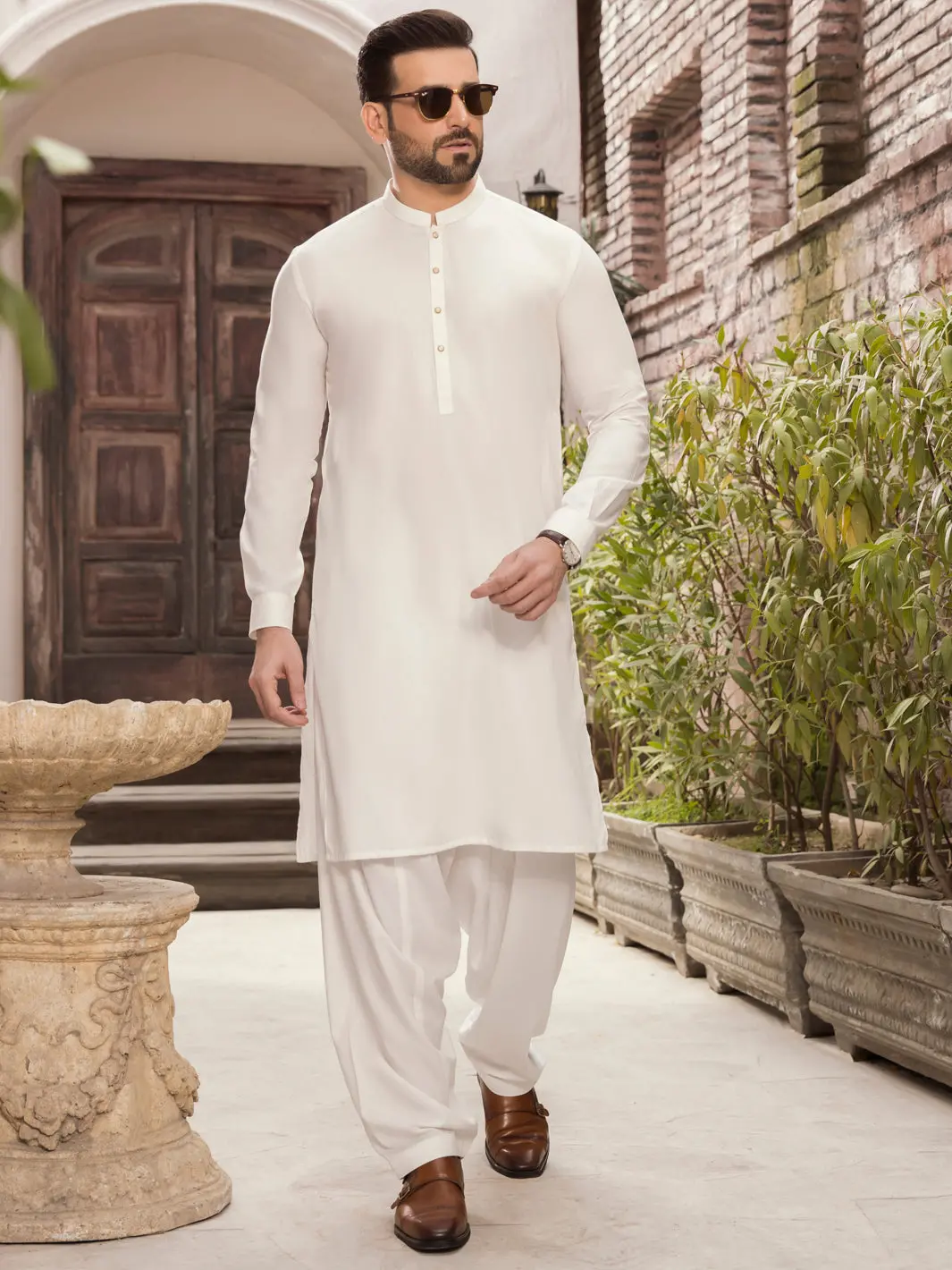 White Blended Kameez Shalwar -Al-Ks-2755A 1