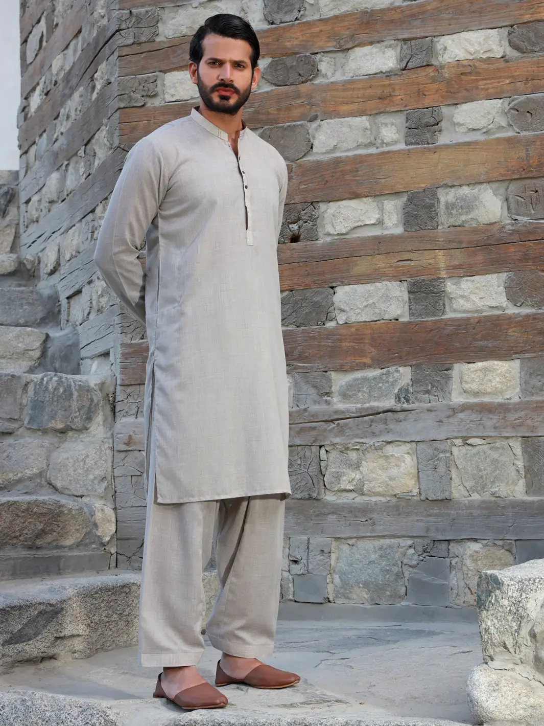 Light Grey Kameez Shalwar - Al-Ks-2757 1
