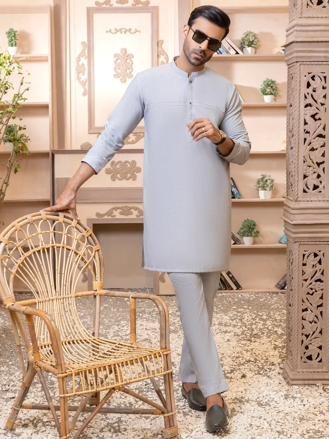 Light Grey Blended Kurta Trouser - Al-Kt-2762 1