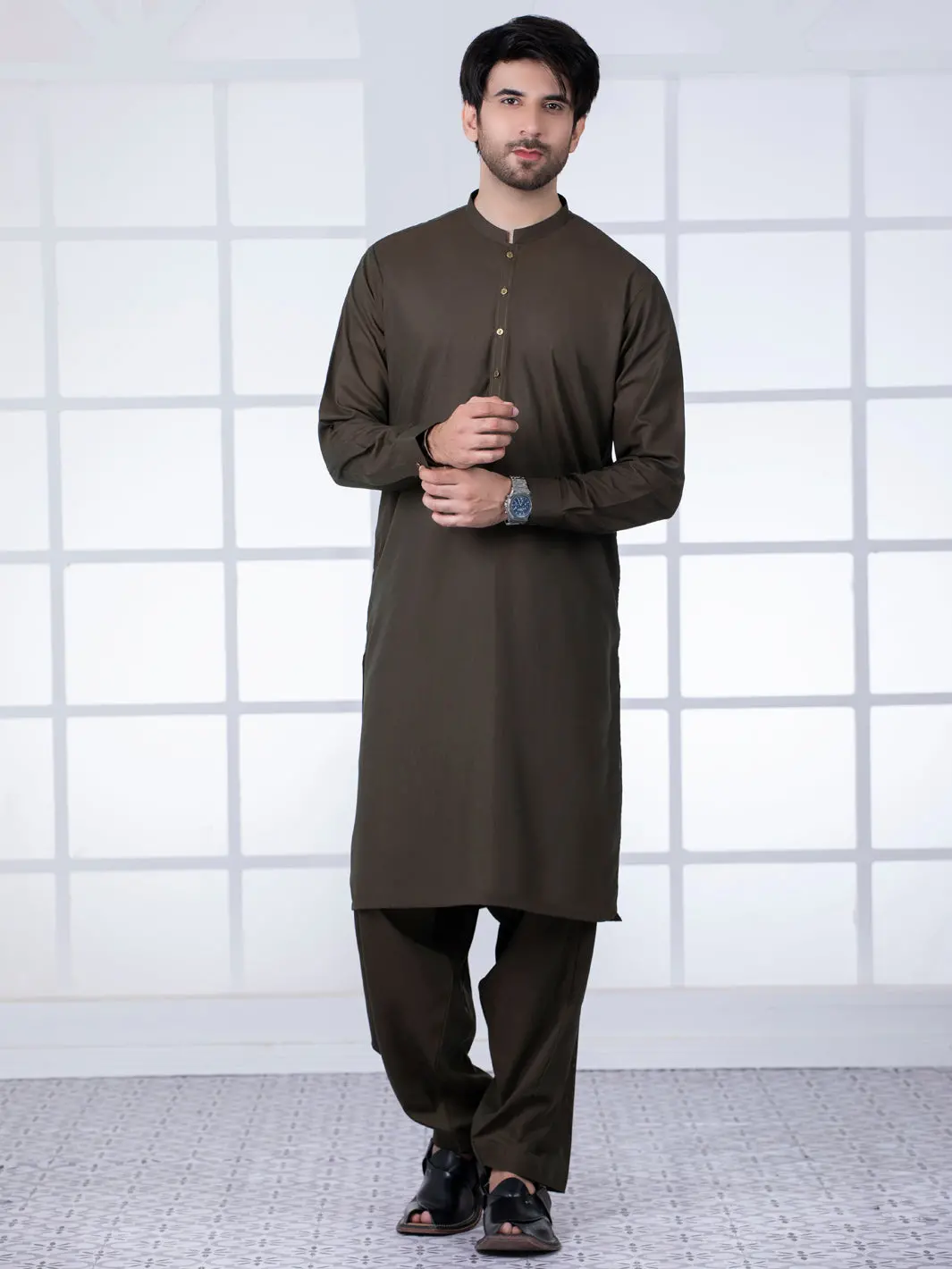 Green Blended Kameez Shalwar - Al-Ks-2766 1