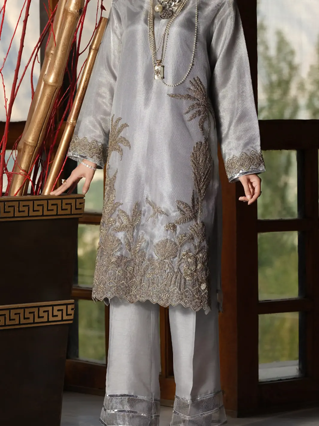 Grey Khaddi Net 2Pc Formal Suit - Ls-277 1