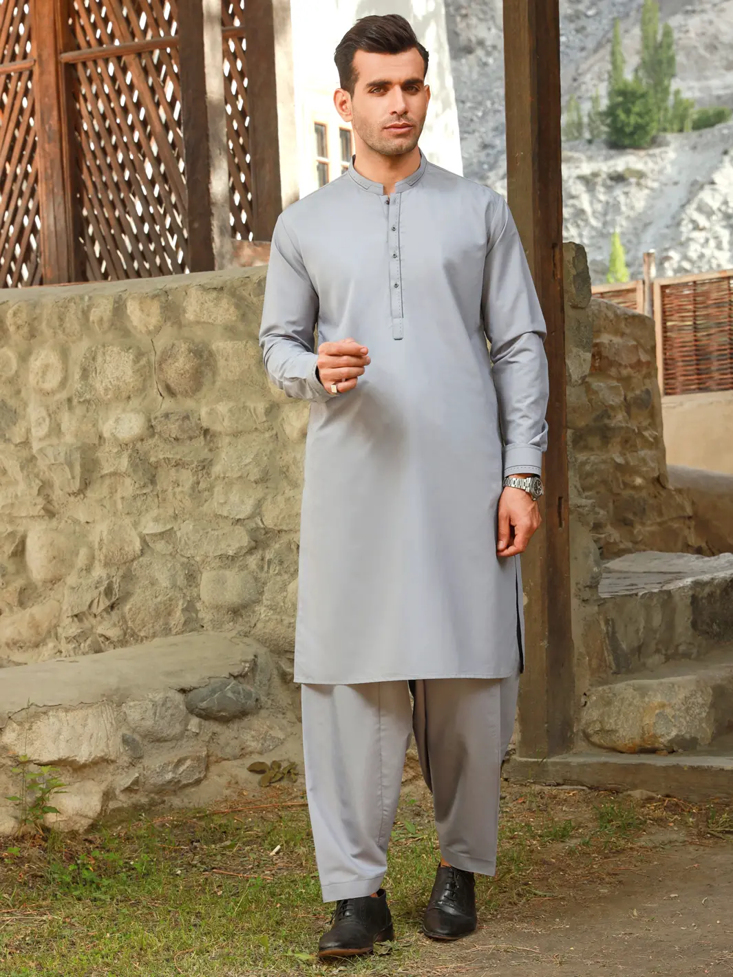Grey Kameez Shalwar - Al-Ks-2777 1