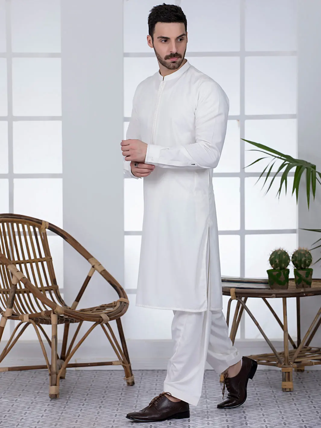 Off White Blended Kameez Shalwar - Al-Ks-2780 1