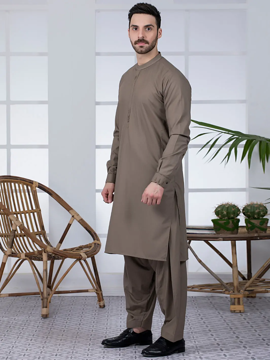 Khaki Blended Kameez Shalwar - Al-Ks-2787 1