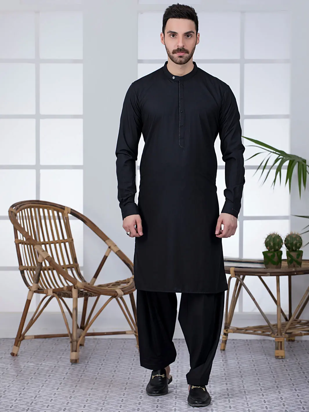 Black Blended Kameez Shalwar - Al-Ks-2789 1