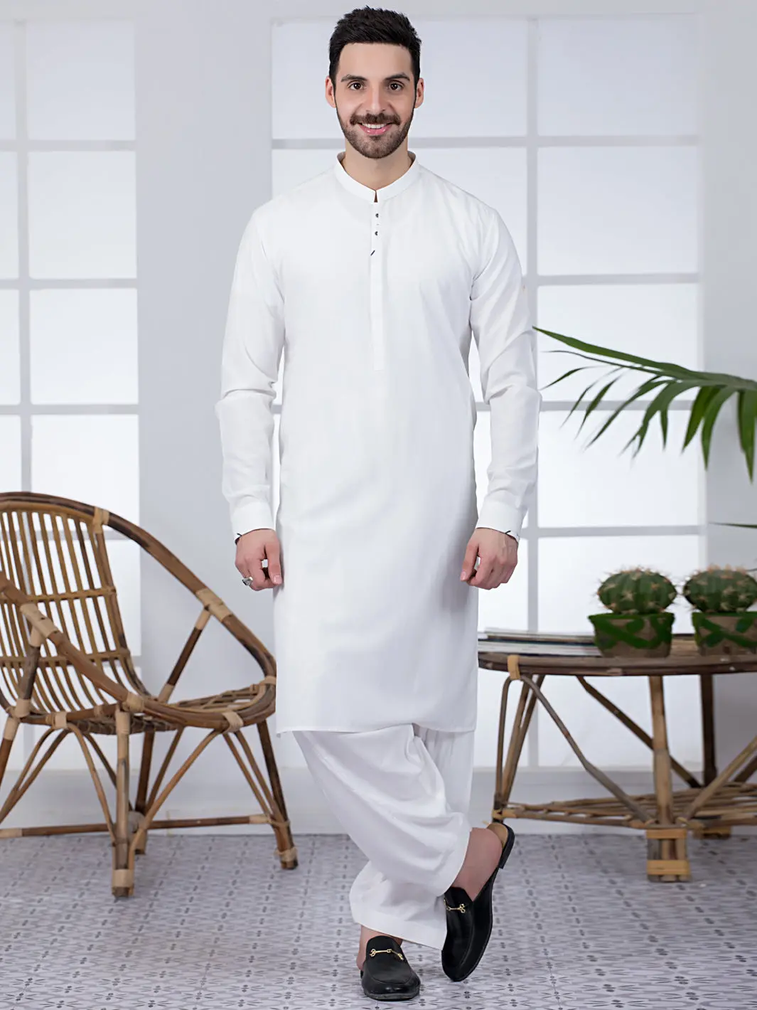 White Blended Kameez Shalwar - Al-Ks-2806 1