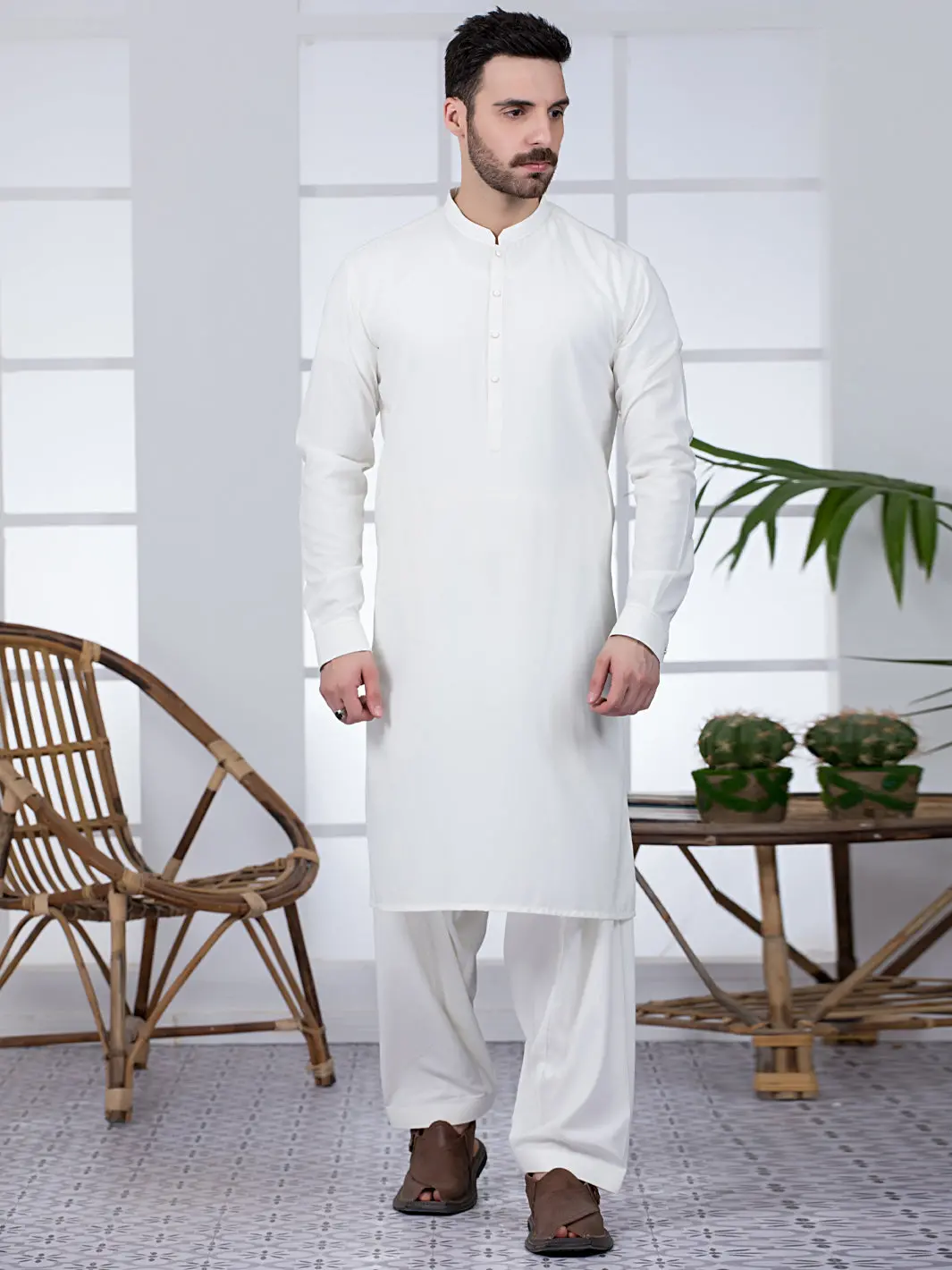 Off White Blended Kameez Shalwar - Al-Ks-2807 1