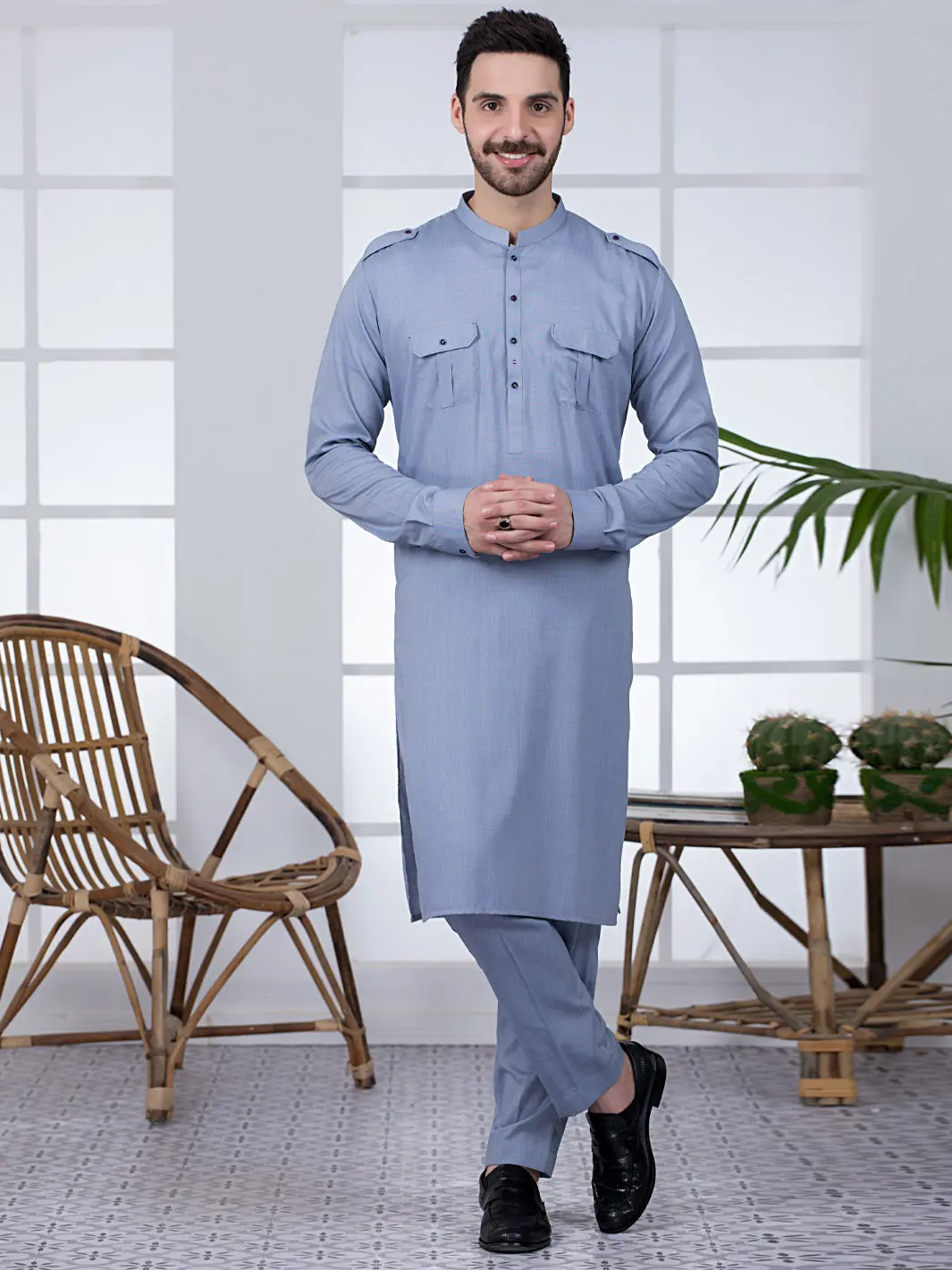 Light Blue Blended Kurta Trouser - Al-Kt-2808 1
