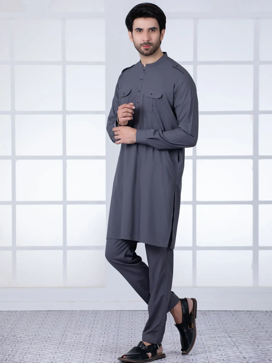 Grey Blended Kurta Trouser - Al-Kt-2809 1