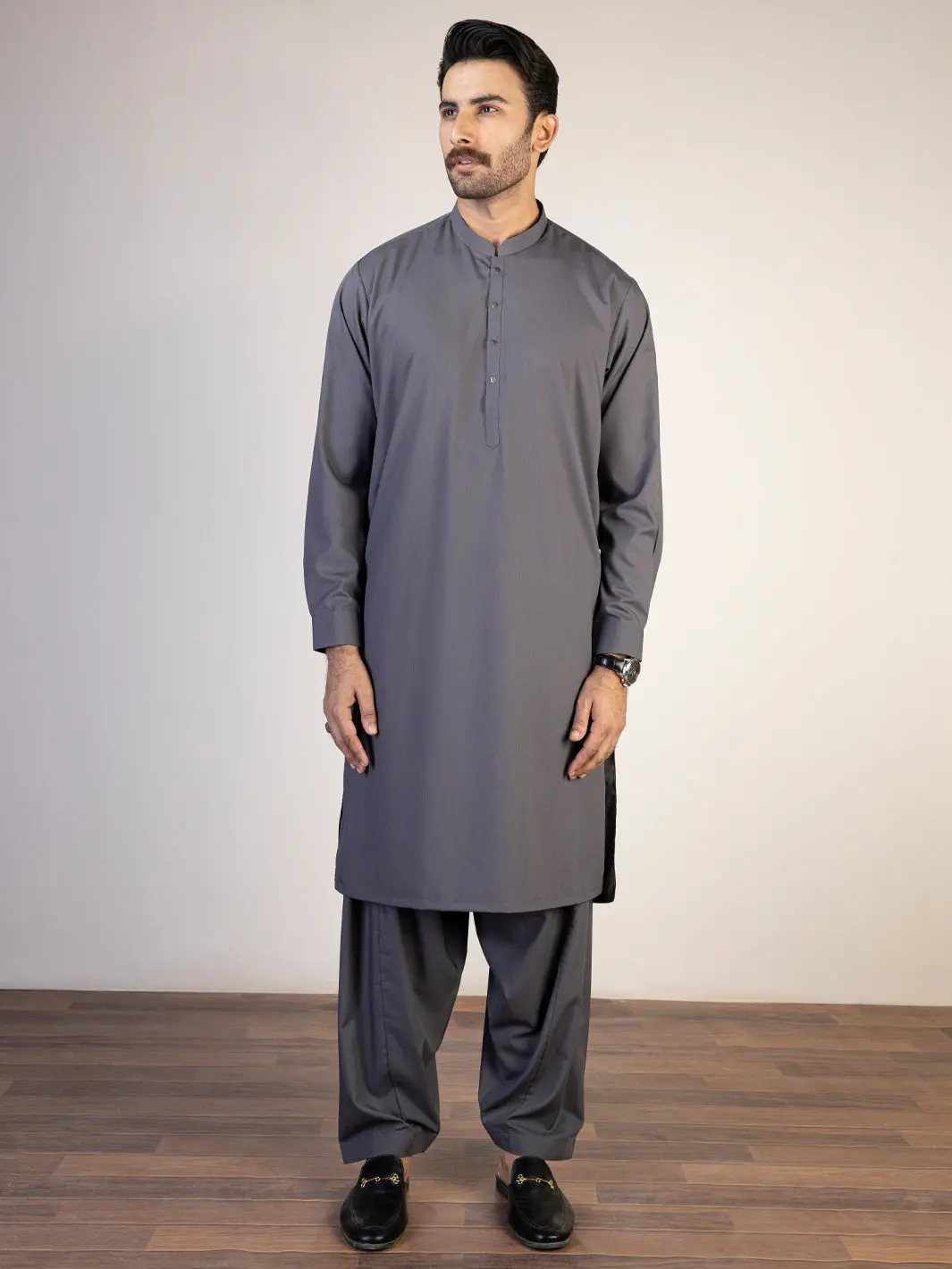 Dark Grey Kameez Shalwar - Al-Ks-2840A 1