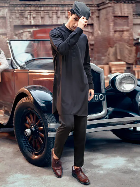 Black Blended Kurta Trouser - Al-Kt-2831 1