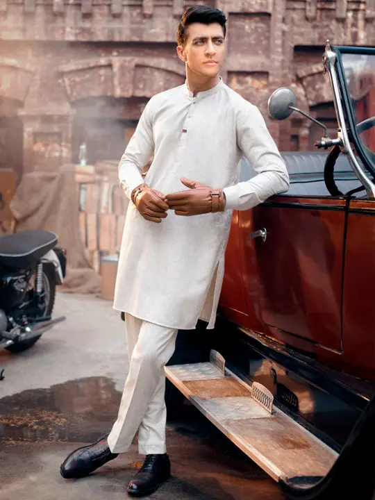 Beige Blended Kurta Trouser - Al-Kt-2835 1