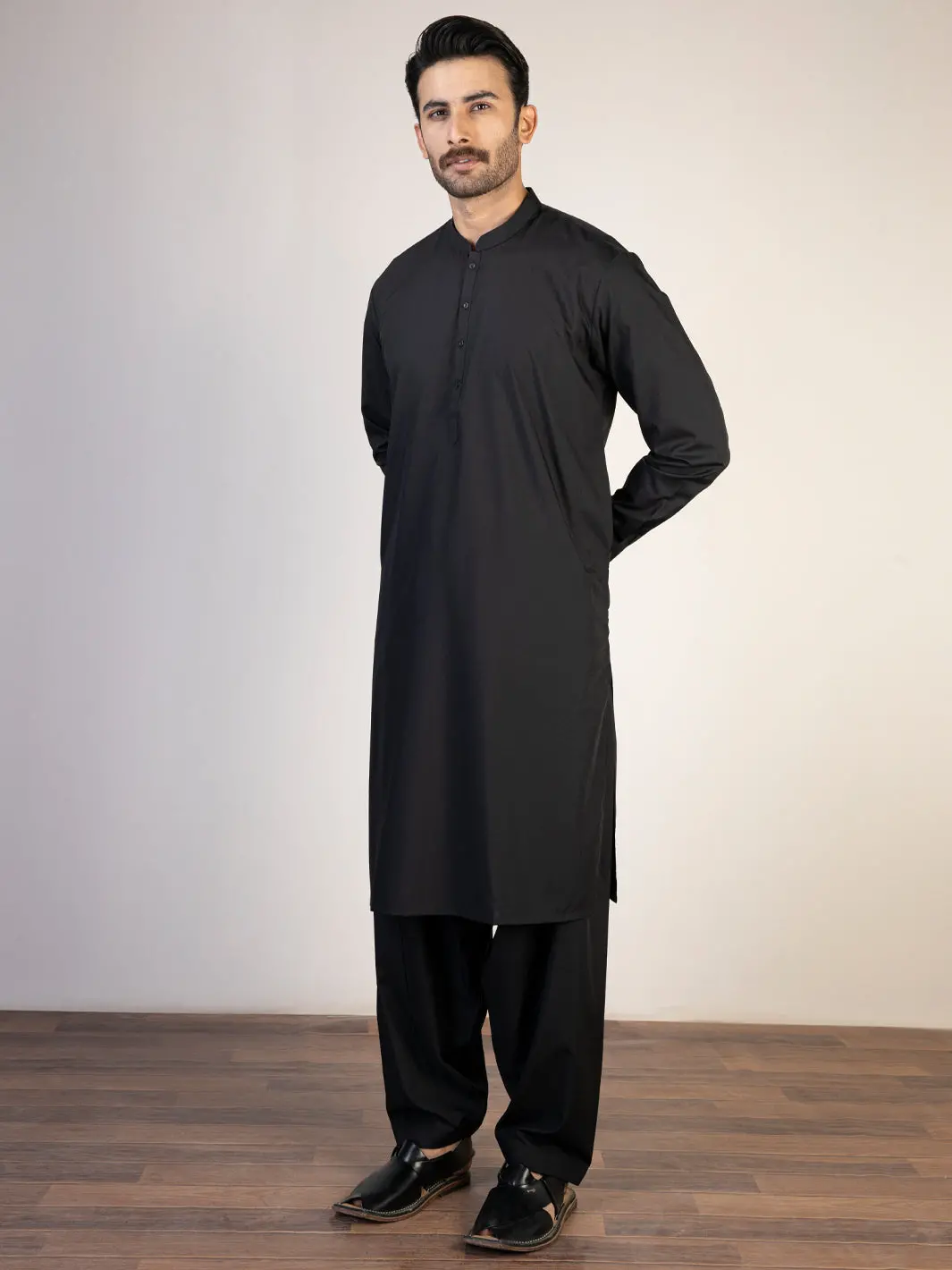 Black Blended Kameez Shalwar - Al-Ks-2840C 1