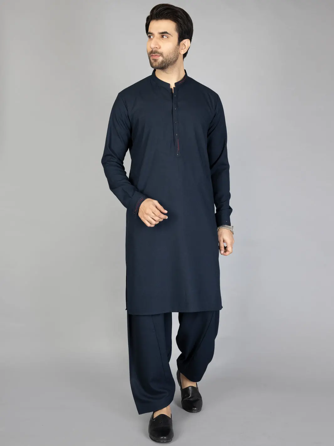 Navy Blue Blended Kameez Shalwar - Al-Ks-2845 1