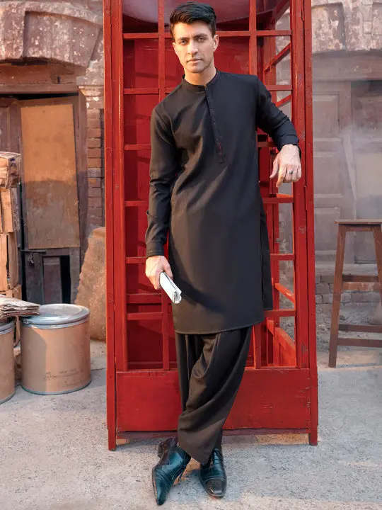 Black Blended Kameez Shalwar - Al-Ks-2846 1