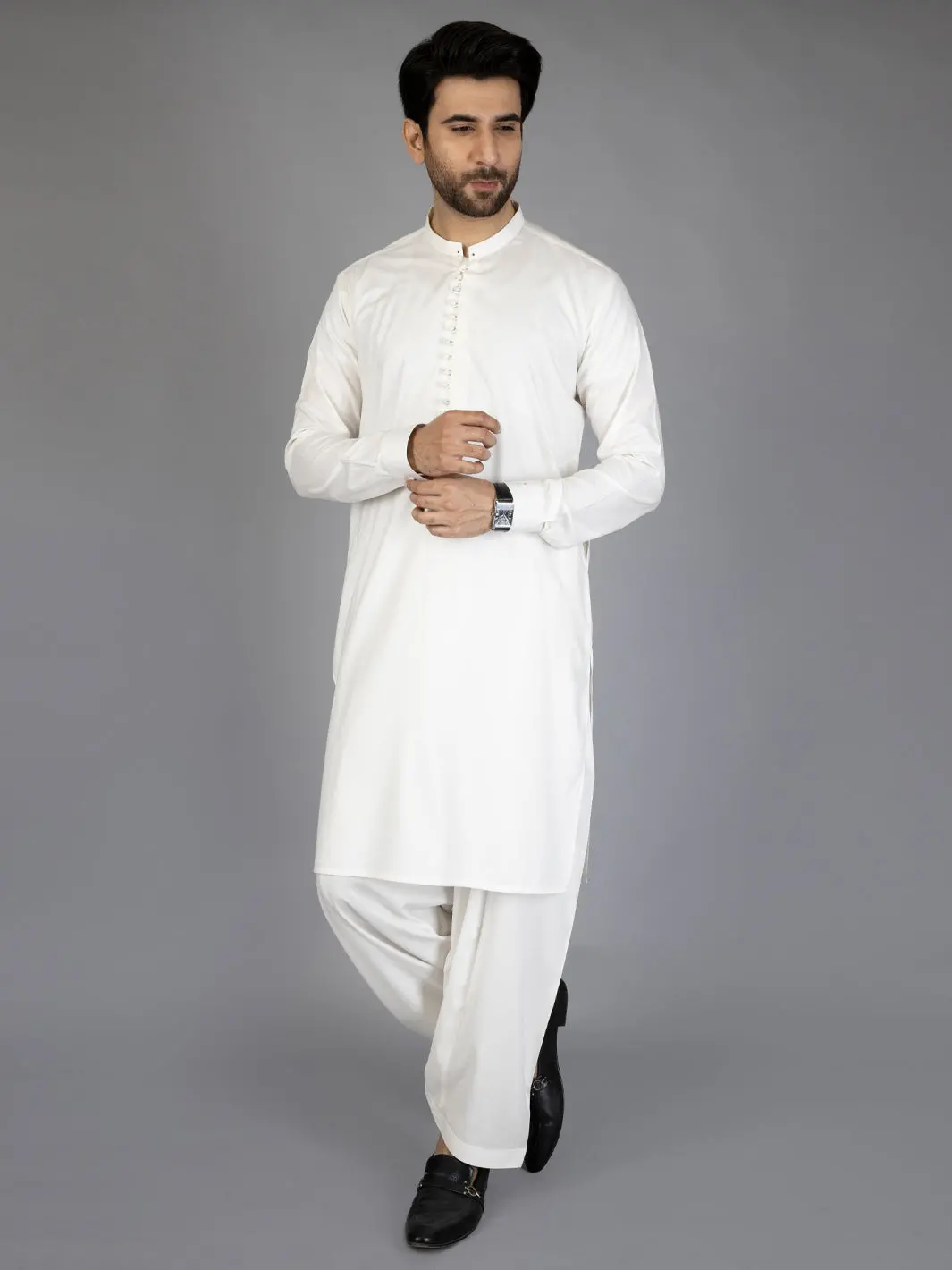 White Blended Kameez Shalwar - Al-Ks-2853 1