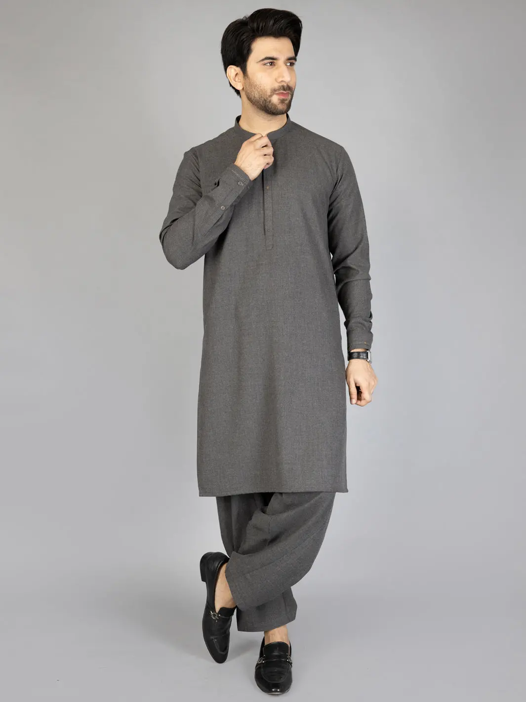 Grey Blended Kameez Shalwar - Al-Ks-2855 1