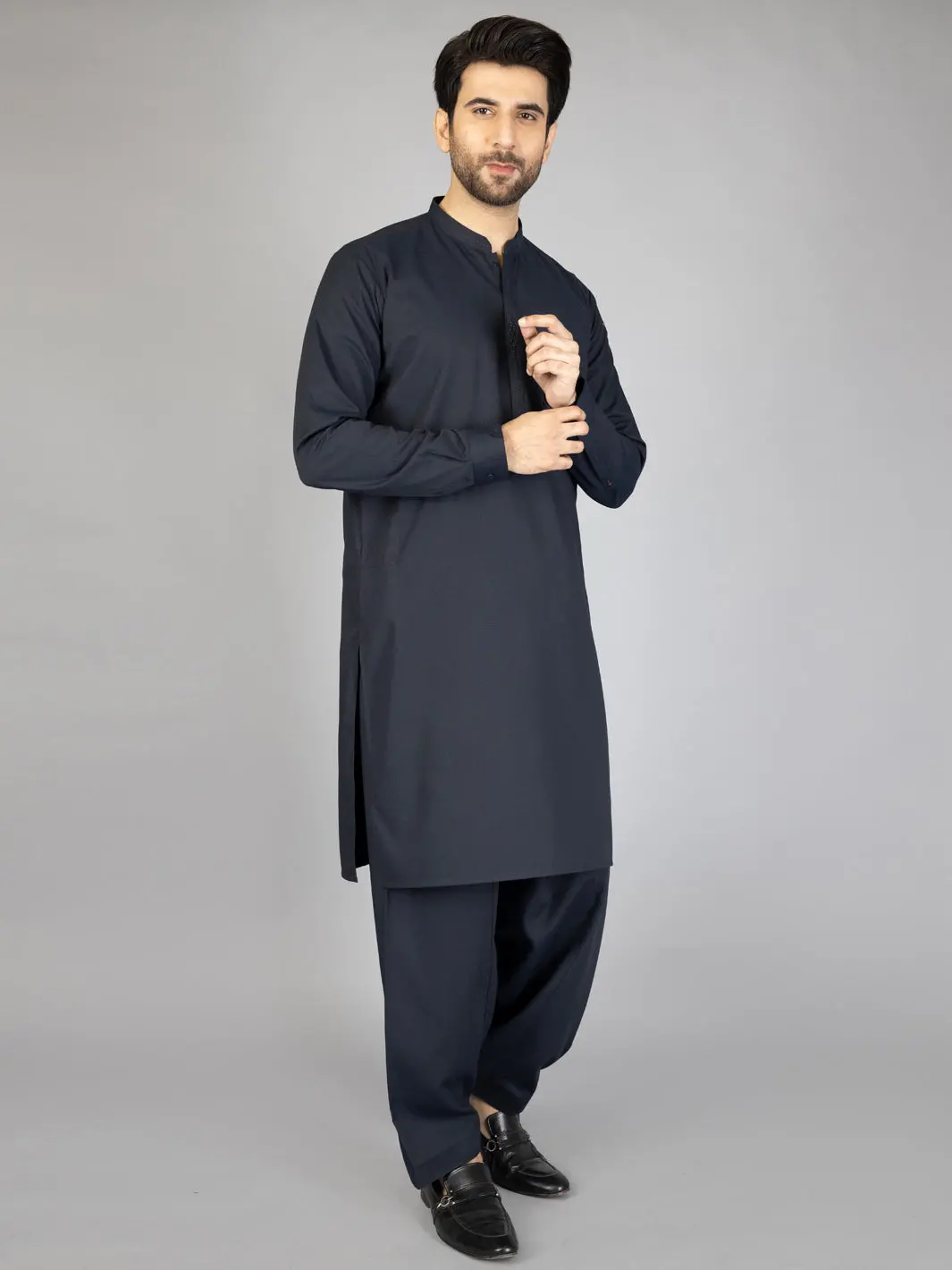 Midnight Blue Blended Kameez Shalwar - Al-Ks-2859 1