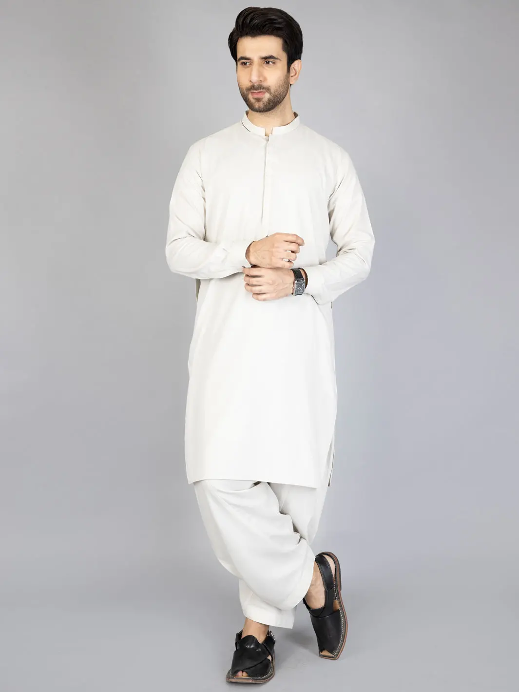 Light Grey Blended Kameez Shalwar - Al-Ks-2864 1
