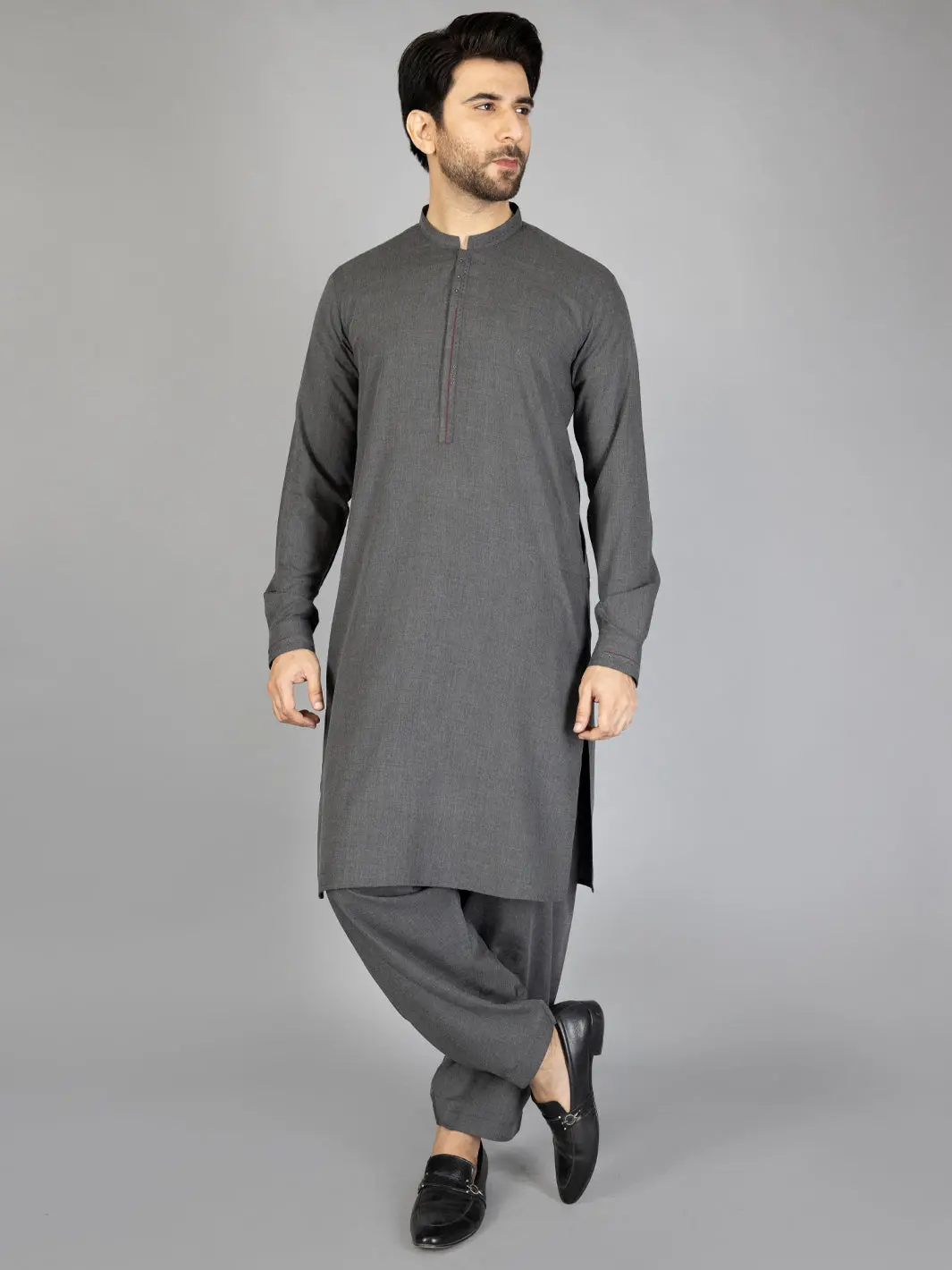 Charcoal Grey Blended Kameez Shalwar - Al-Ks-2866 1