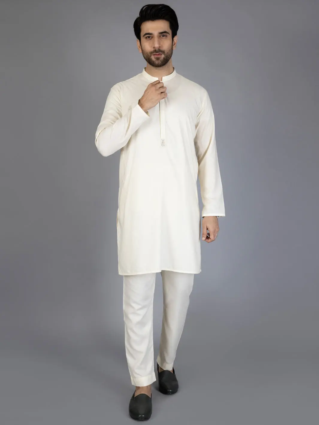 Off White Blended Kurta Trouser - Al-Kt-2867 1