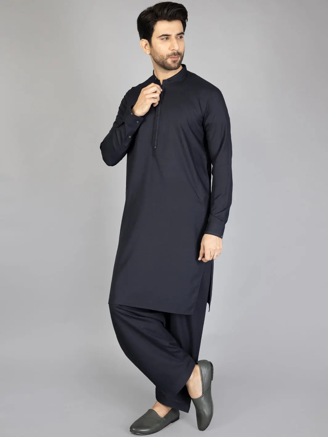 Navy Blue Blended Kameez Shalwar - Al-Ks-2869 1