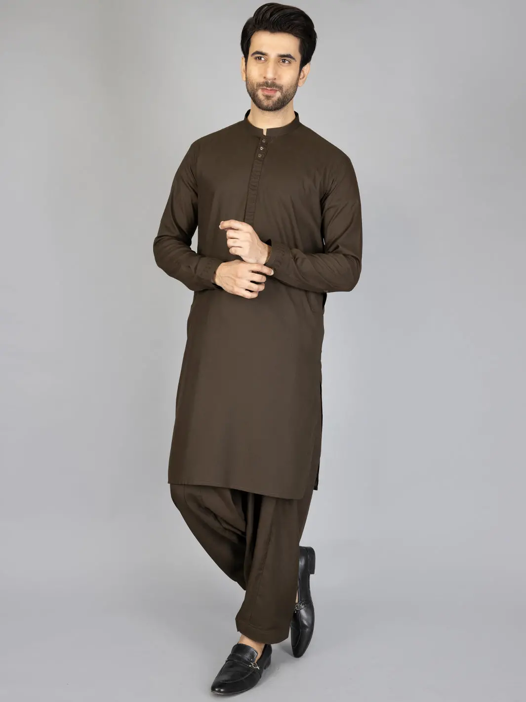 Dark Green Blended Kameez Shalwar - Al-Ks-2870 1
