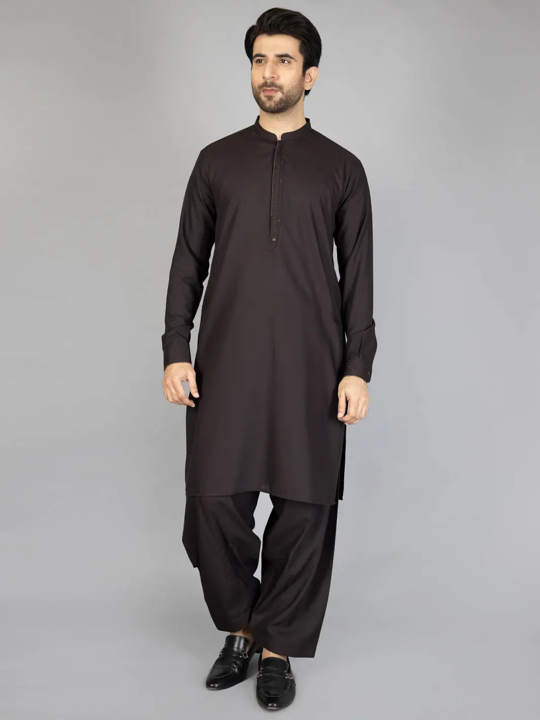 Dark Brown Blended Kameez Shalwar - Al-Ks-2871 1