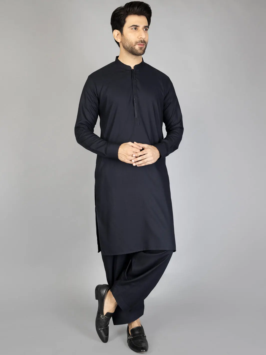Dark Blue Blended Kameez Shalwar - Al-Ks-2872 1