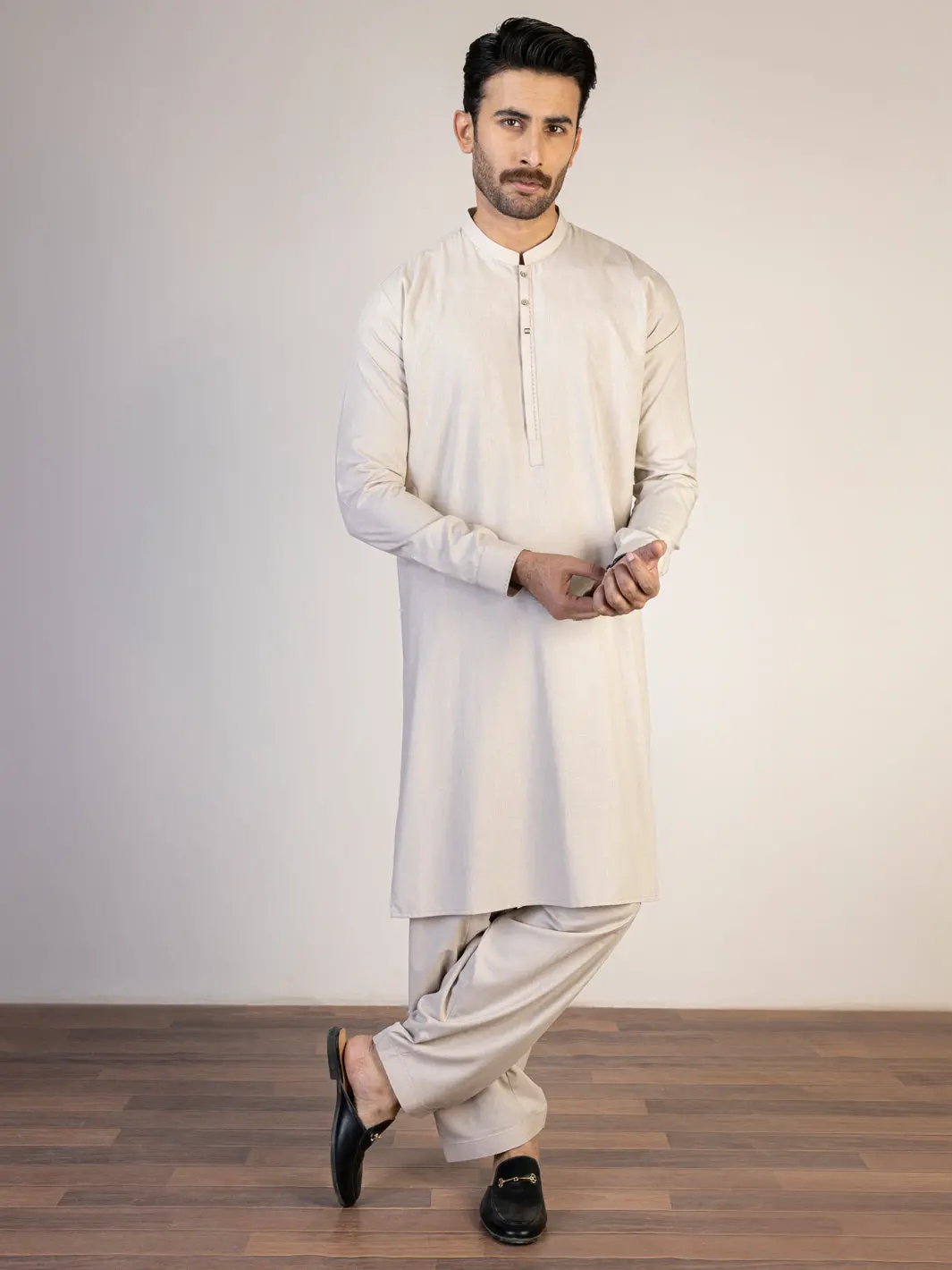 Light Beige Kameez Shalwar - Al-Ks-2874 1