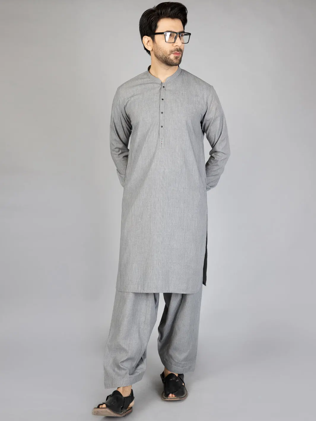 Light Grey Blended Kameez Shalwar - Al-Ks-2881 1