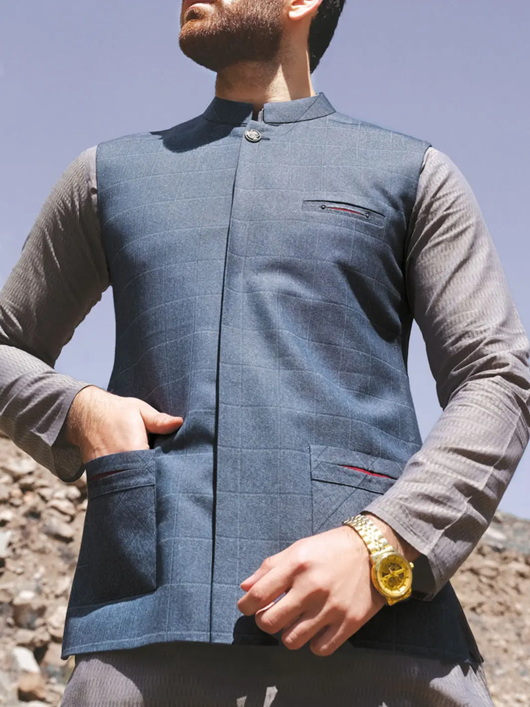 Blue Blended Waistcoat - Wc-290 1