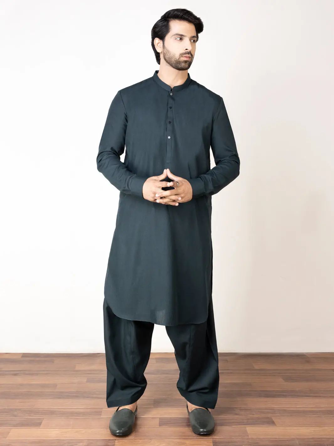 Dark Green Kameez Shalwar - Al-Ks-2915 1