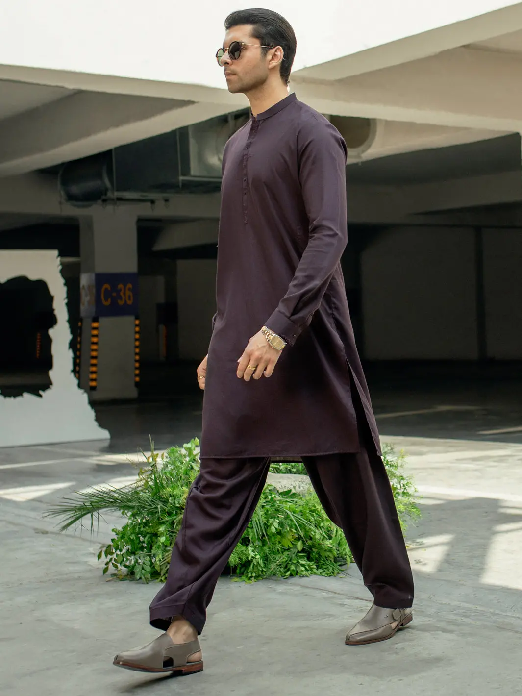 Dark Purple Kameez Shalwar - Al-Ks-2928 1
