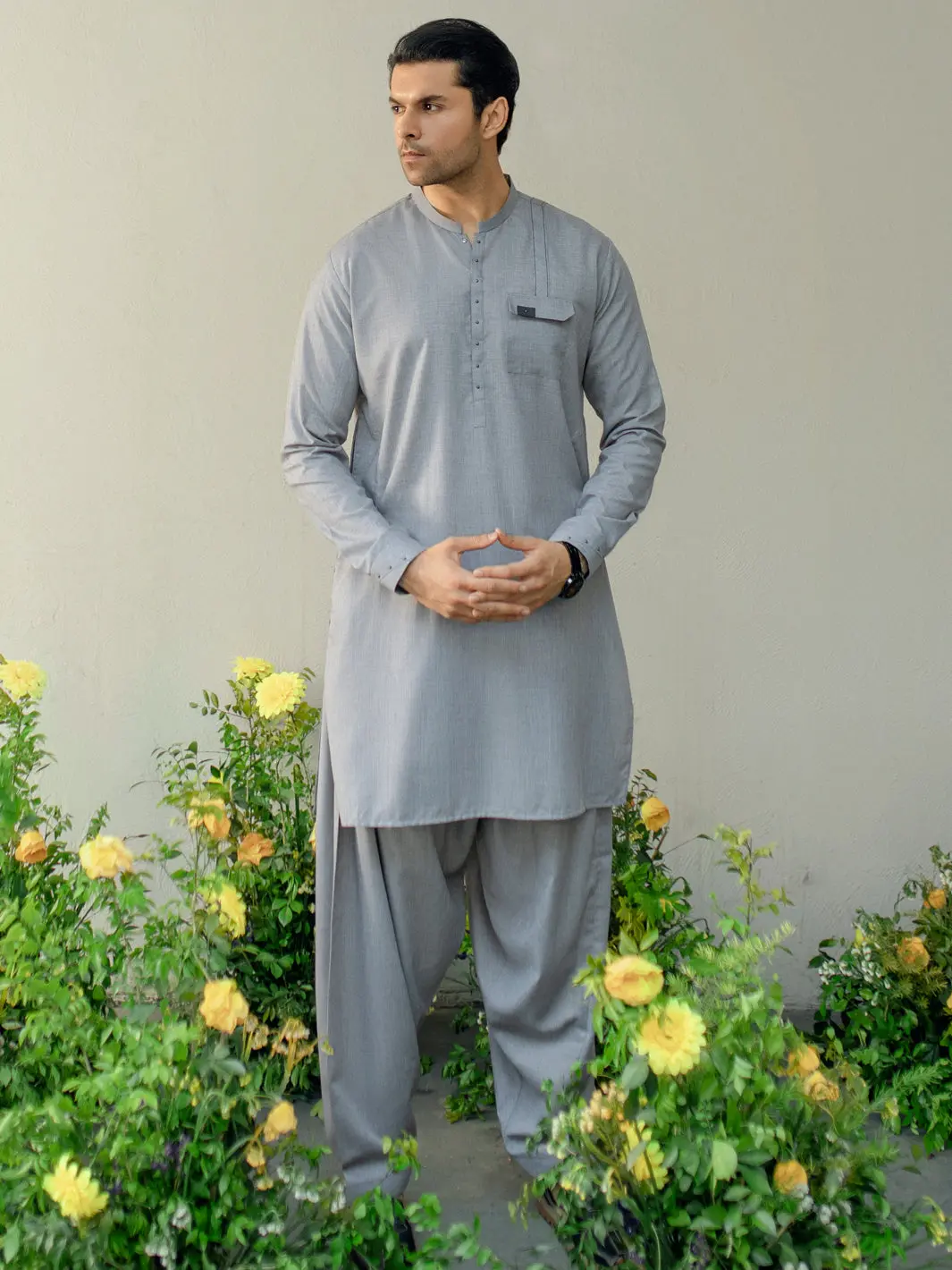 Light Grey Kameez Shalwar - Al-Ks-2934 1